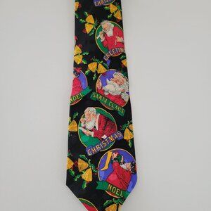 Vintage Christmas 100% Silk Santa Claus Tie by Addiction Noel Greetings Black